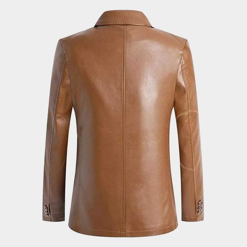 Men's Brown Lambskin Leather Blazer Jacket back view showing smooth premium lining and craftsmanship detail