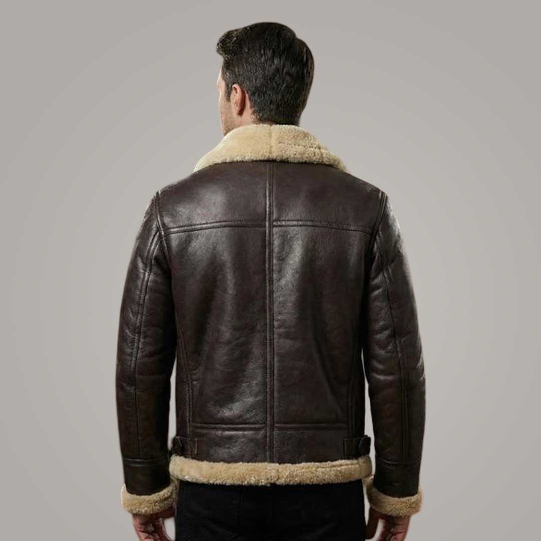 Men's Brown Leather RAF Aviator B3 Bomber Jacket Shearling Sheepskin