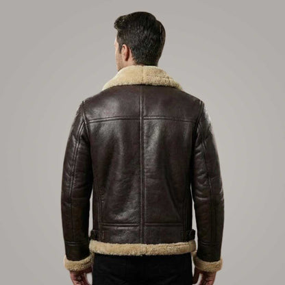 Men's Brown Leather RAF Aviator B3 Bomber Jacket Shearling Sheepskin