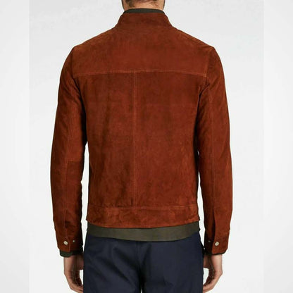 Men's Brown Pure Suede Leather Trucker Jacket
