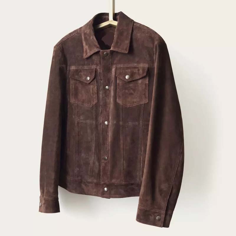 Men’s Brown Suede Leather Trucker Jacket – Custom Made