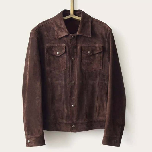 Men’s Brown Suede Leather Trucker Jacket – Custom Made