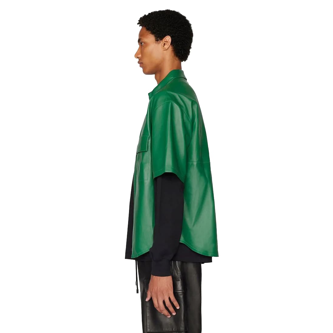 Men's Green Half Sleeve Leather Shirt