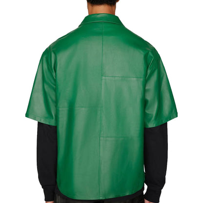 Men's Green Half Sleeve Leather Shirt