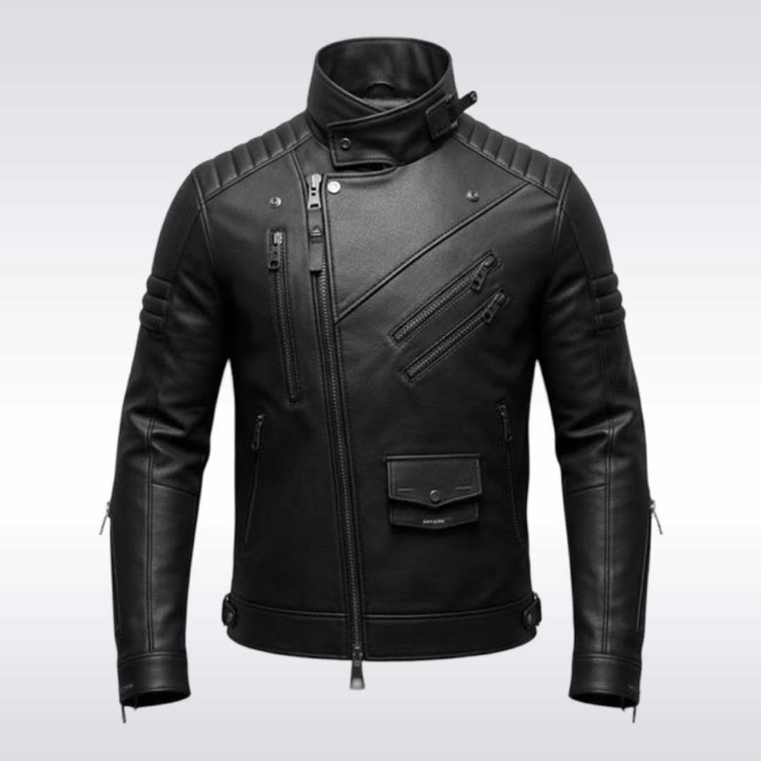 Men's Cyberpunk Techwear Leather Jacket Futuristic Moto Coat