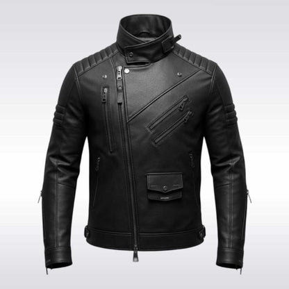 Men's Cyberpunk Techwear Leather Jacket Futuristic Moto Coat