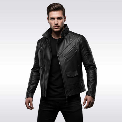 Men's Cyberpunk Techwear Leather Jacket Futuristic Moto Coat
