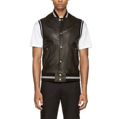 Elegant Style Leather Ribbed Vest for Men - Black Biker Vest