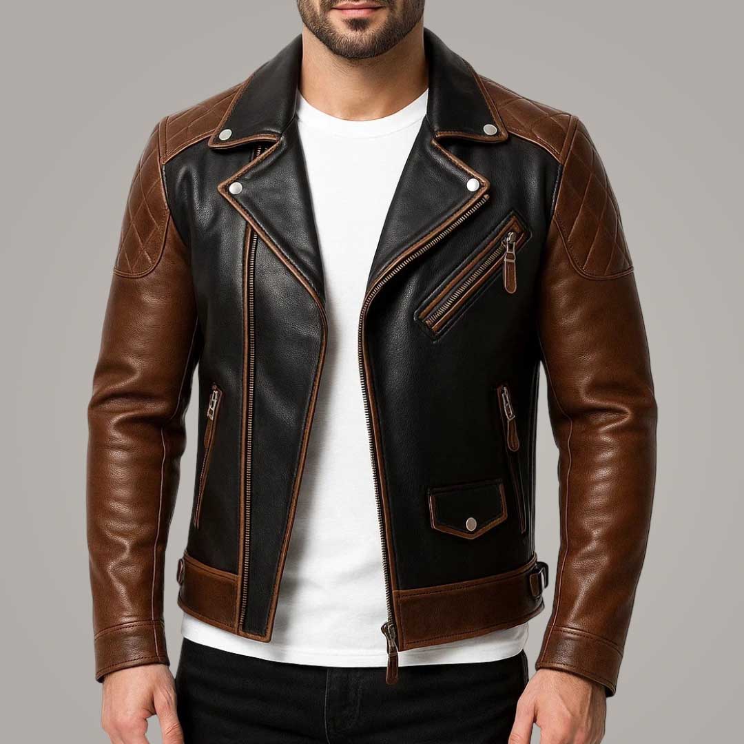 Men's Genuine Leather Cafe Racer Jacket Slim Fit Black Brown Motorcycle Biker Style