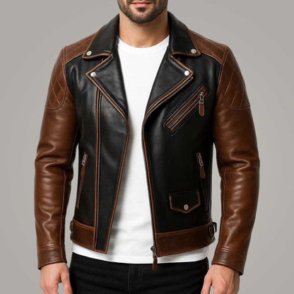 Men's Genuine Leather Cafe Racer Jacket Slim Fit Black Brown Motorcycle Biker Style