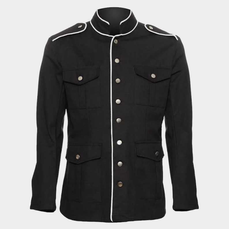 Men's Gothic military officer coat with white piping trim by Jackets Kingdom