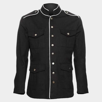 Men's Gothic military officer coat with white piping trim by Jackets Kingdom