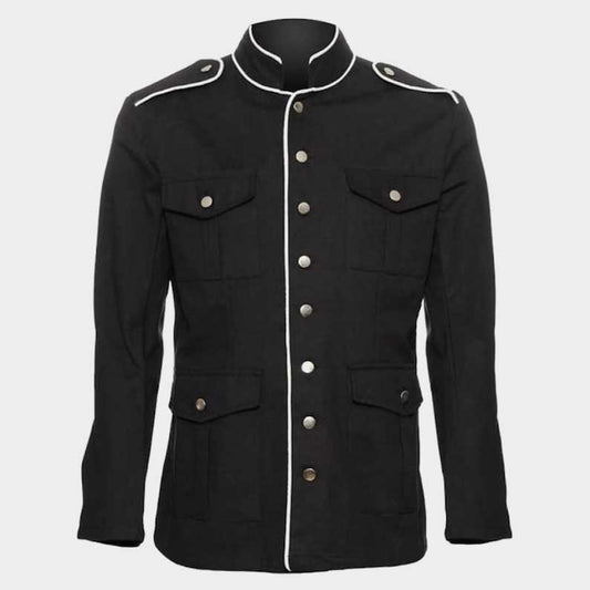 Men's Gothic military officer coat with white piping trim by Jackets Kingdom