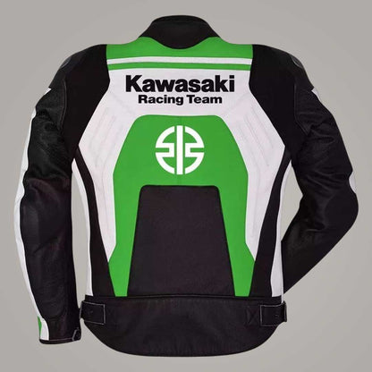 Men's Kawasaki Green Cowhide Leather Biker Jacket with CE Armor by Jackets Kingdom