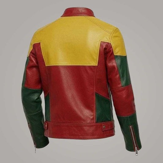 Men's Multicolor Cowhide Leather Biker Jacket