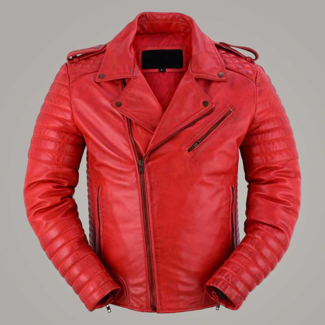 Men's Red Lambskin Leather Brando Biker Jacket