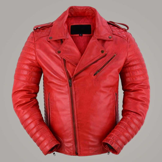 Men's Red Lambskin Leather Brando Biker Jacket