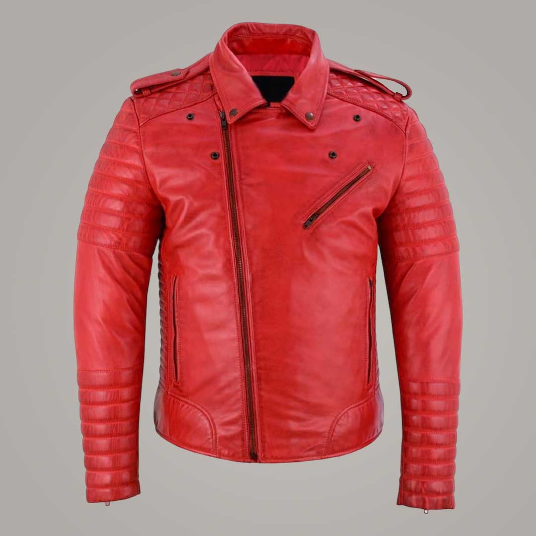Men's Red Lambskin Leather Brando Biker Jacket