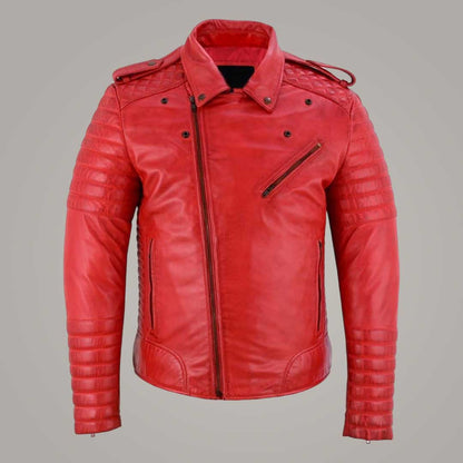 Men's Red Lambskin Leather Brando Biker Jacket