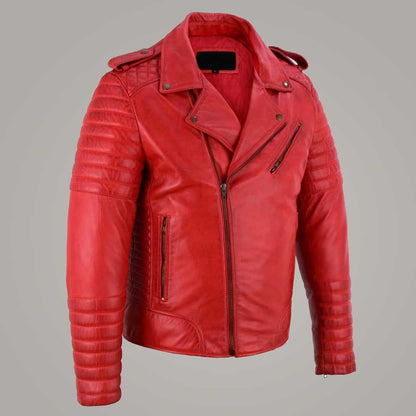 Men's Red Lambskin Leather Brando Biker Jacket