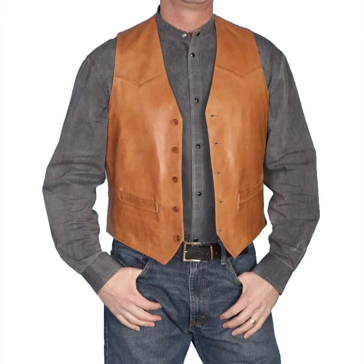 Tan Brown Leather Vest for Men - Vintage Style Leather Vest
