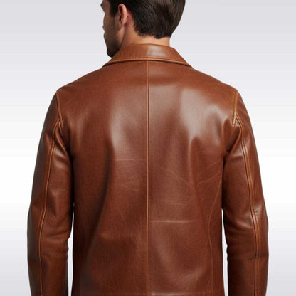 Men's Vintage Brown Leather Bomber Jacket Classic Outerwear