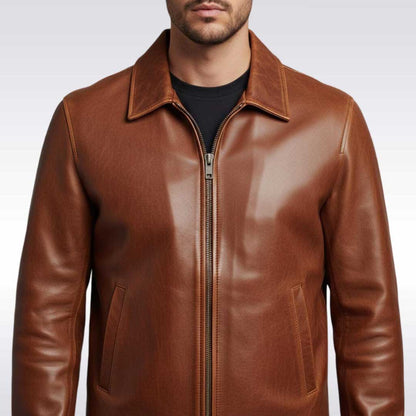 Men's Vintage Brown Leather Bomber Jacket Classic Outerwear