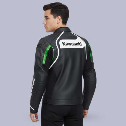 Kawasaki CE armored genuine cowhide leather motorcycle racing jacket