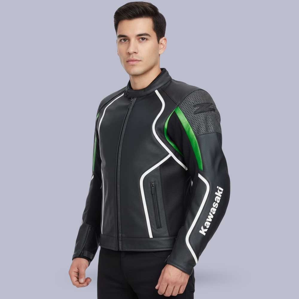 Kawasaki CE armored genuine cowhide leather motorcycle racing jacket