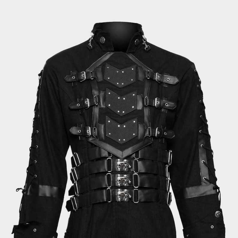Men's dark Hellraiser Pinhead gothic coat with high collar by Jackets Kingdom