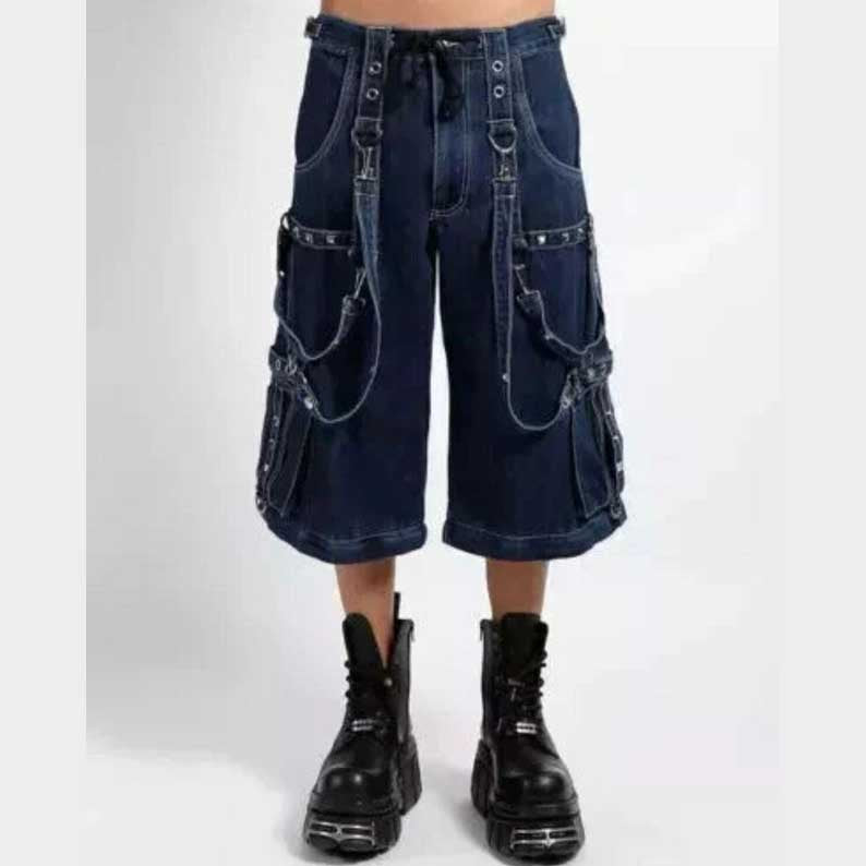 Men's edgy streetwear jeans with pleated front and buckles by Jackets Kingdom