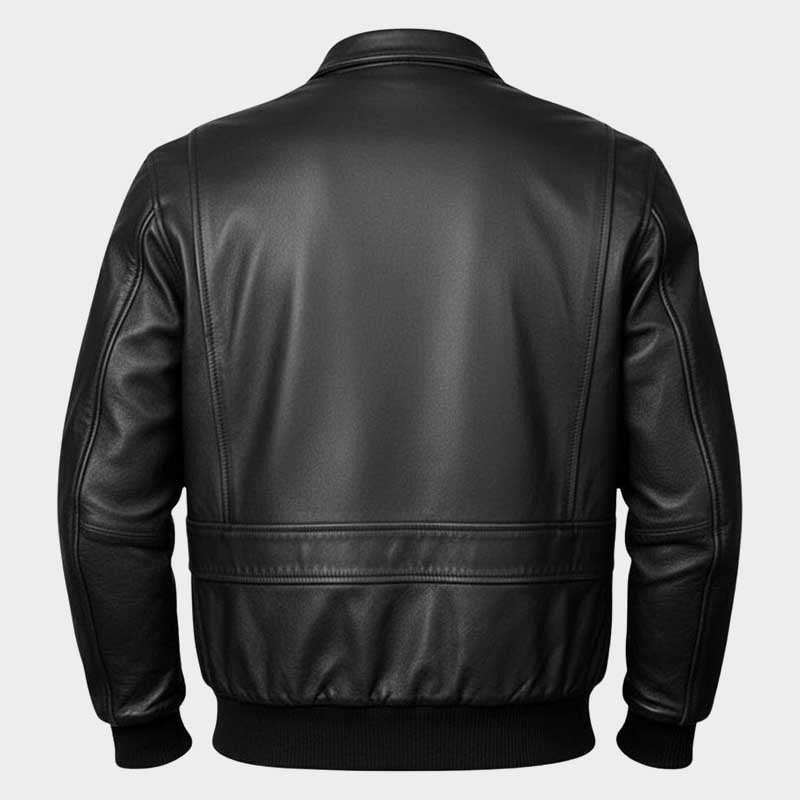 Men's military bomber leather jacket with soft inner lining and front pockets