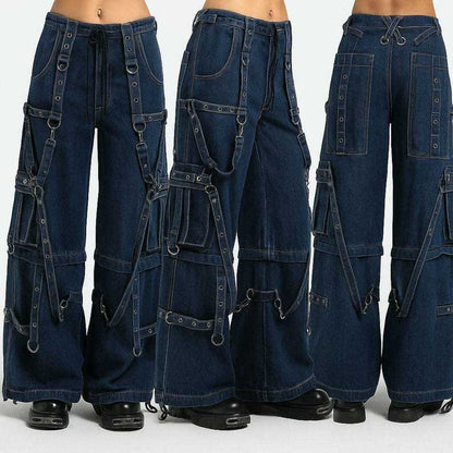 Men's punk cargo jeans with buckle strap detail by Jackets Kingdom