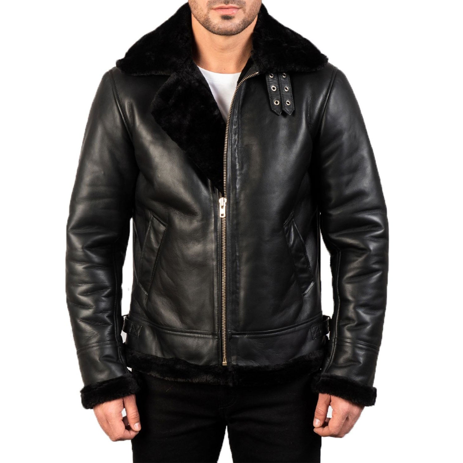Men's B3 Bomber Leather Jacket in Black