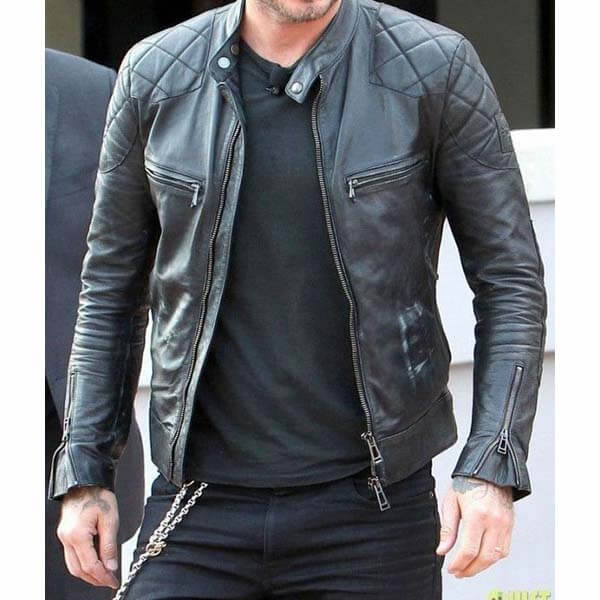 Mens Black Quilted David Beckham Leather Jacket