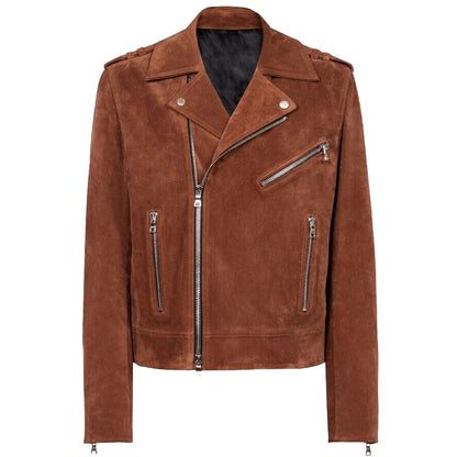 Men's Brown Suede Leather Biker Jacket