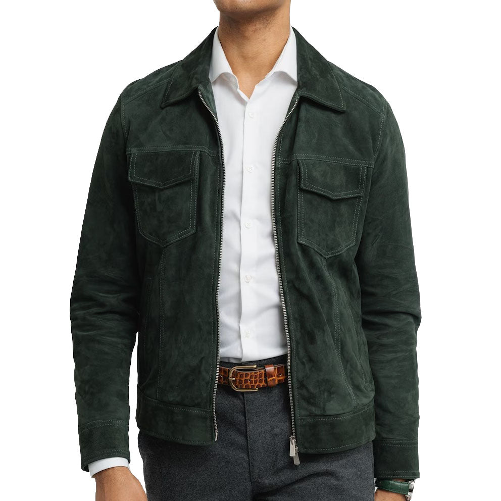 Men's Classic Western Style Suede Trucker Jacket