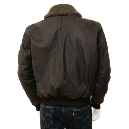 Men's Dark Brown Detachable Collar Aviator Leather Jacket