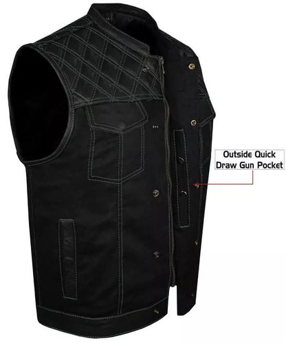 Men’s Black Biker Vest - Diamond Quilted Motorcycle Leather Vest