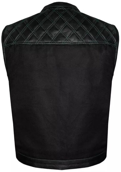 Men’s Black Biker Vest - Diamond Quilted Motorcycle Leather Vest