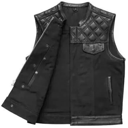 Men’s Black Biker Vest - Diamond Quilted Motorcycle Leather Vest