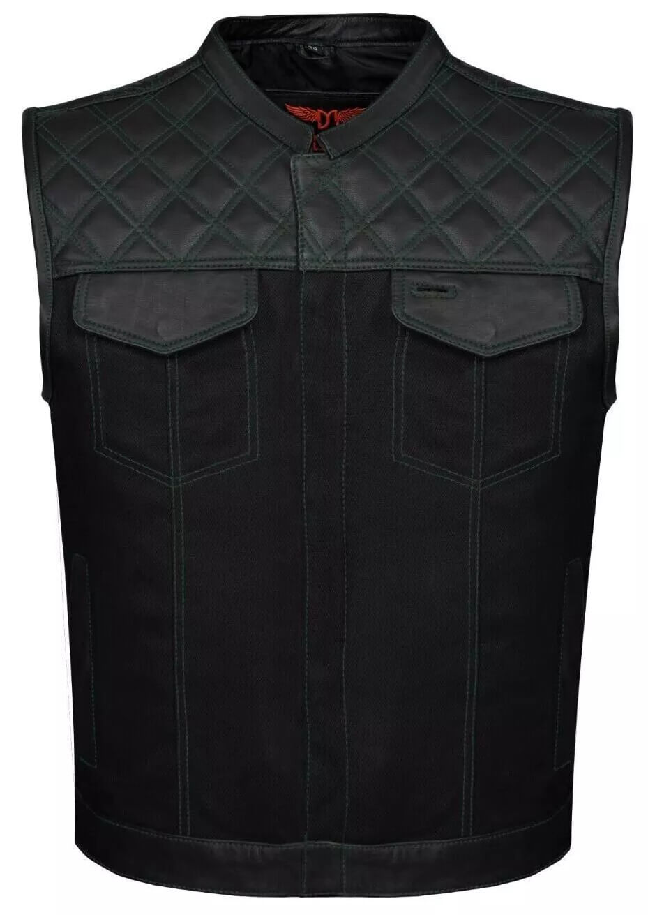 Men’s Black Biker Vest - Diamond Quilted Motorcycle Leather Vest