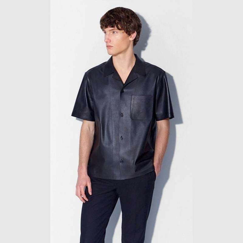 Mens Black Casual Leather Shirt Jacket