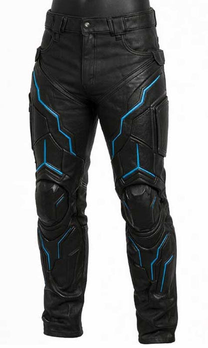 Mens Black Leather Cyberpunk Tactical Pants