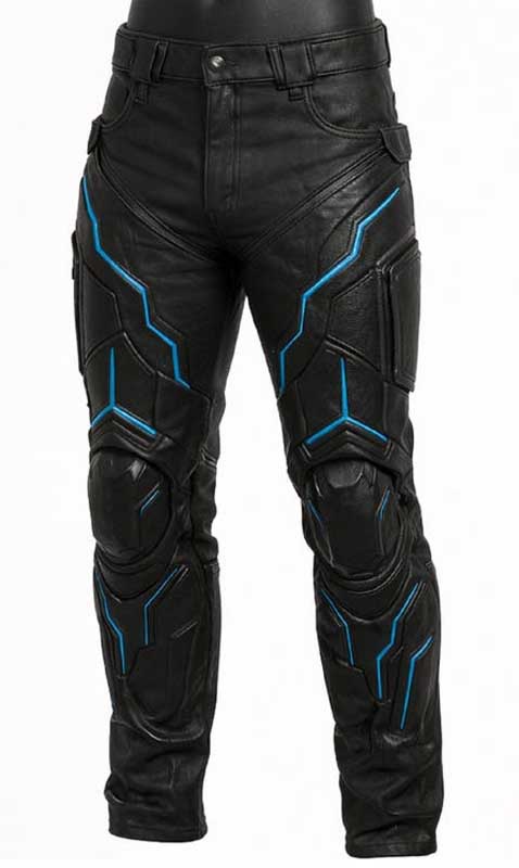 Mens Black Leather Cyberpunk Tactical Pants