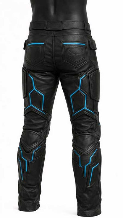 Mens Black Leather Cyberpunk Tactical Pants