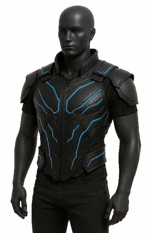 Mens Black Leather Cyberpunk Tactical Vest