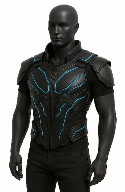 Mens Black Leather Cyberpunk Tactical Vest