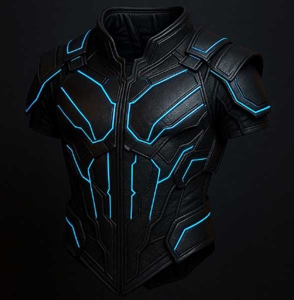 Mens Black Leather Cyberpunk Tactical Vest