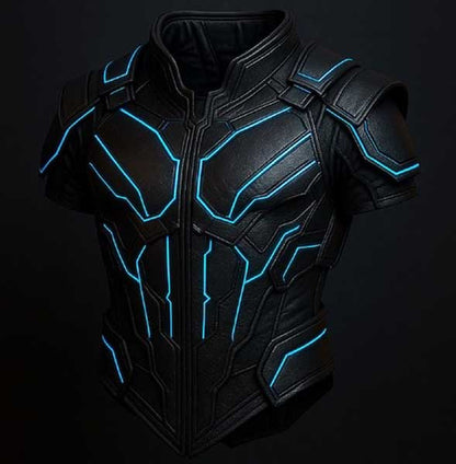 Mens Black Leather Cyberpunk Tactical Vest